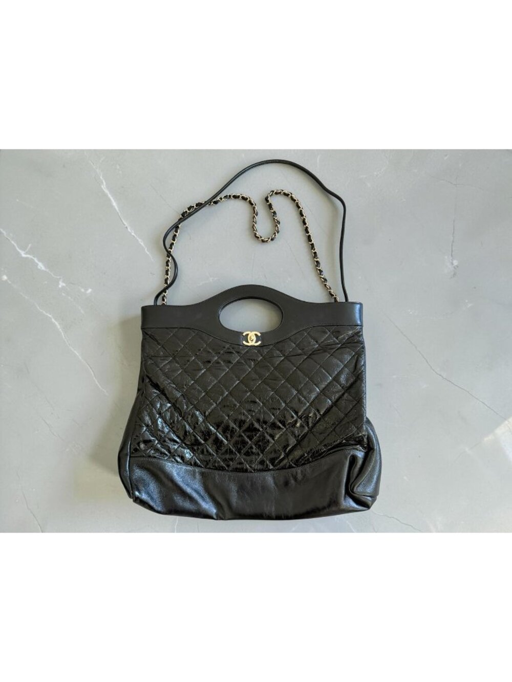 CHANEL 31 Large Shopping Tote Bag Black Quilted Calfskin Leather Gold HW